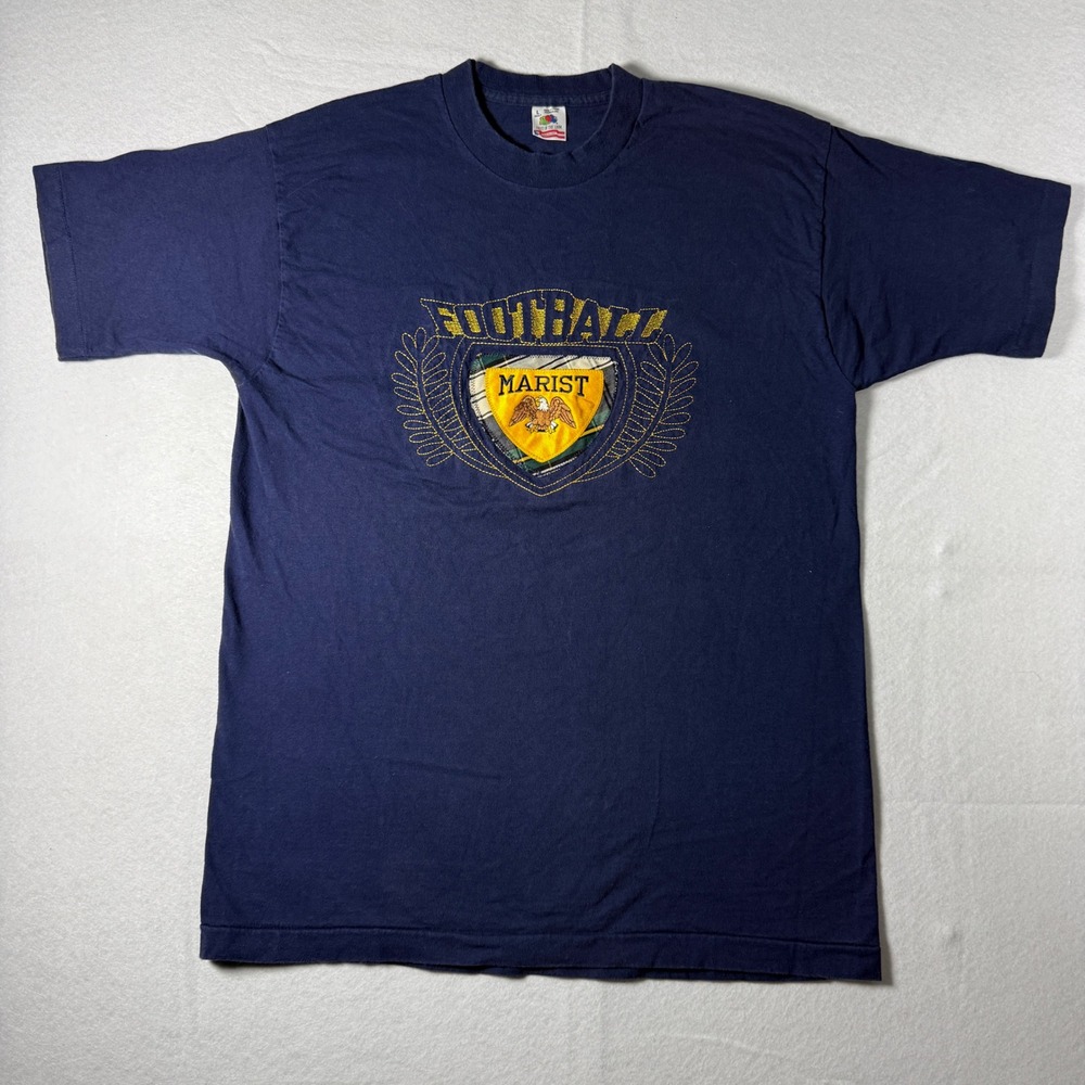 Vintage Marist Football T Shirt Large Navy Blue Single Stitch Made in USA 90s